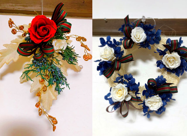 プリザーブドフラワーのクリスマスアレンジ